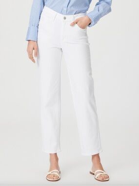 PAIGE Cindy White Cropped Straight Ankle Jeans Raw Hem 29
